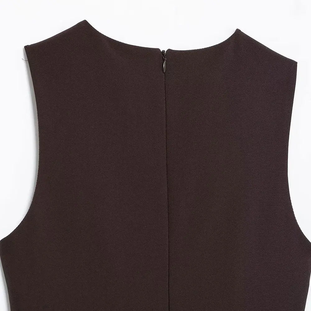 TRZA Wome Mode Mit Tüll Mini Kleid O Neck Ärmellose Zurück Zipper Weibliche Kleider Vestidos Mujer.