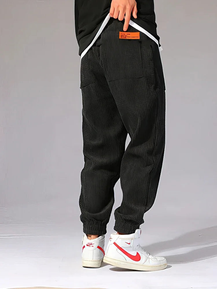 Autumn Winter Warm Motorcycle Jogger Corduroy Pants Men Tech Fleece Sweatpants Casual Harem Pants Male Sport Thermal Trousers.