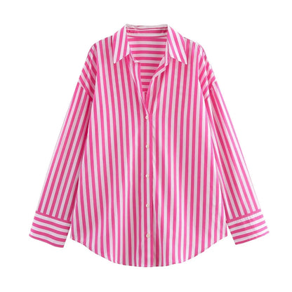 women's striped loose shirt with collar decoration for spring and summer new casual women's clothing.