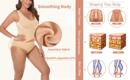 Bodysuit Women Shapewear Tummy Control Butt Lifter Body Shaper Smooth Invisible Under Dress Slimming Underwear Low Neck Jumpsuit.