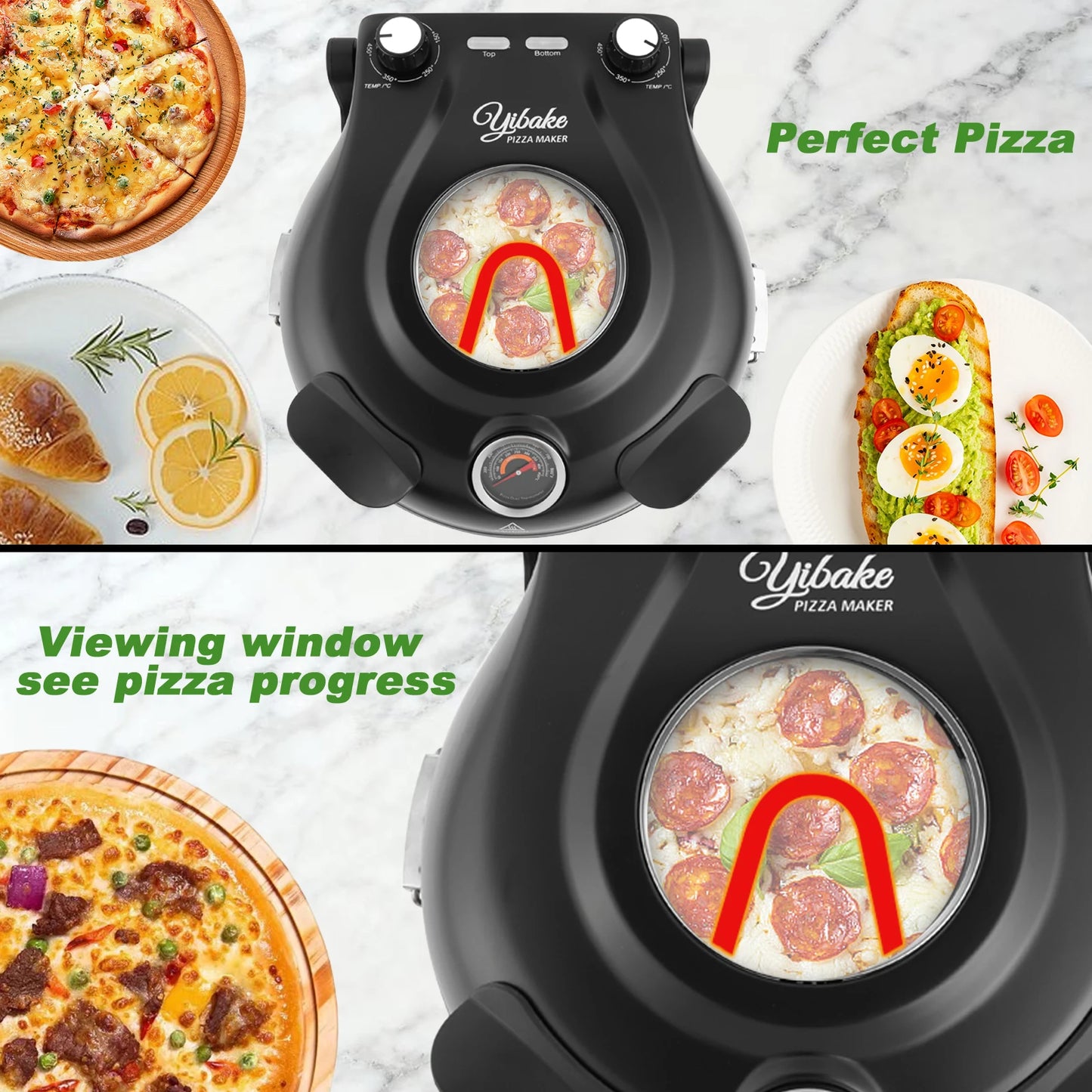 YIBAKE 12-Zoll-Elektro-Pizzaofen für den Innenbereich, antihaftbeschichtet, Keramikstein, erhitzt bis zu 420 ℃   für köstliches gebackenes Pizzeria-Set