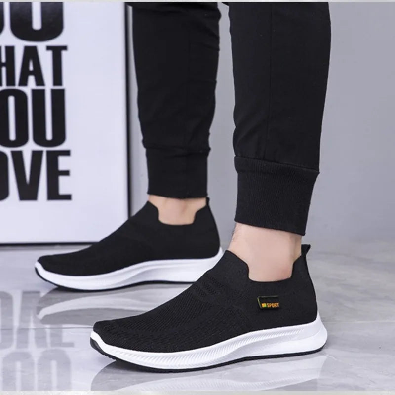 Men Walking Shoes Knit Mesh Breathable Sneakers Lightweight Sneakers Slip-on Mens Casual Shoes Fashion Comfort.