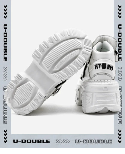 Gothic Ankle Rock Boots 2025 New Punk Style Women Shoes Lace-up White Platform Shoes Woman Metal Decor Woman Sneakers.