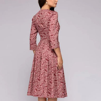 2023 frühling AutumnOffice Dame Knie Länge Elegante Vintage Langarm Party Kleider Frauen Floral Bedruckte Kleid Neue.