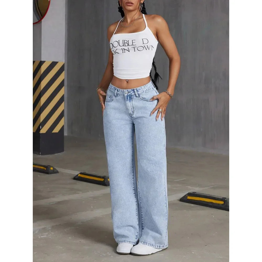 Retro Summer 2025 Women's High Waist Straight Leg Jeans Draping Wide Leg Long Trousers Fashionable Cross-Border Denim Pants.