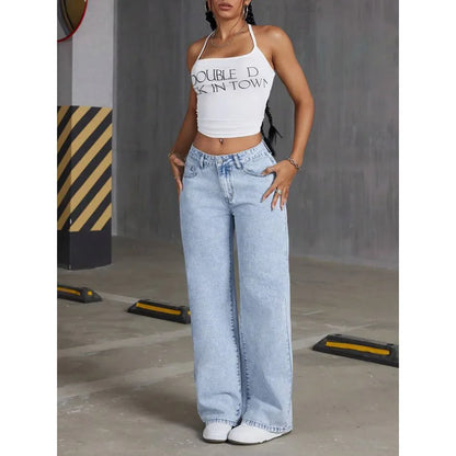 Retro Summer 2025 Women's High Waist Straight Leg Jeans Draping Wide Leg Long Trousers Fashionable Cross-Border Denim Pants.