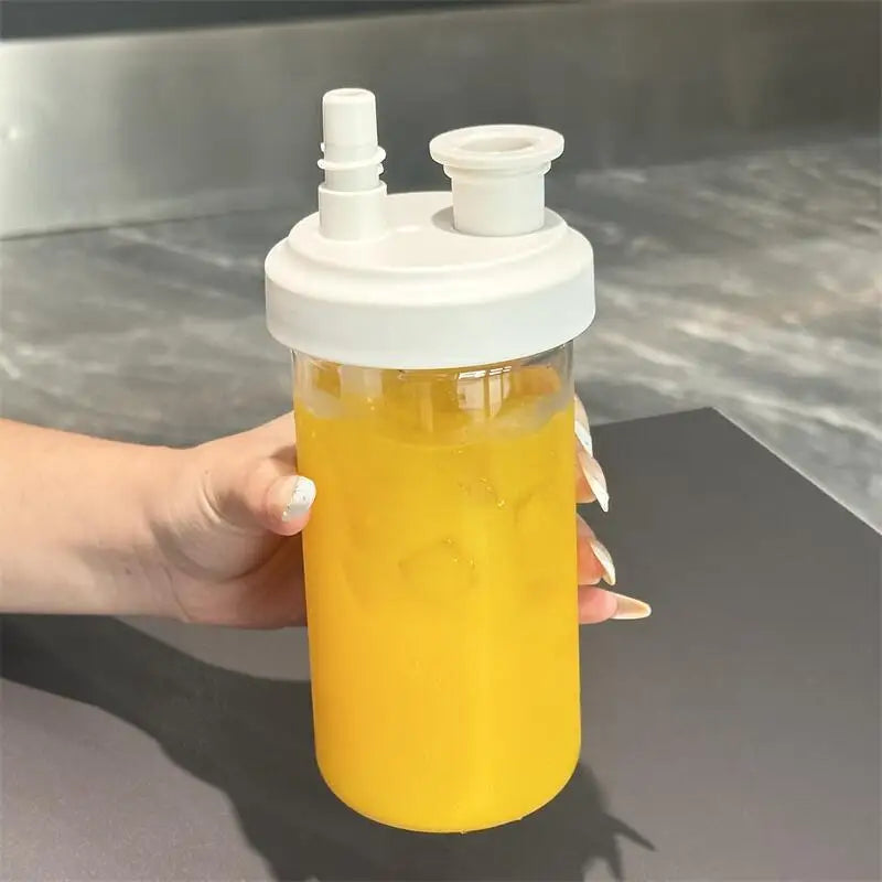 Pearl Straw Cup Transparent Plastic Water Bottle Portable Heat Resistant Drinkware Large Capacity Student Bubble Milk Tea Cup.