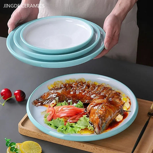 1Pc Commercial Melamine Tableware Household Plastic Dinner Plates Round Barbecue Salad Dishes Plate Kitchen Accessories.