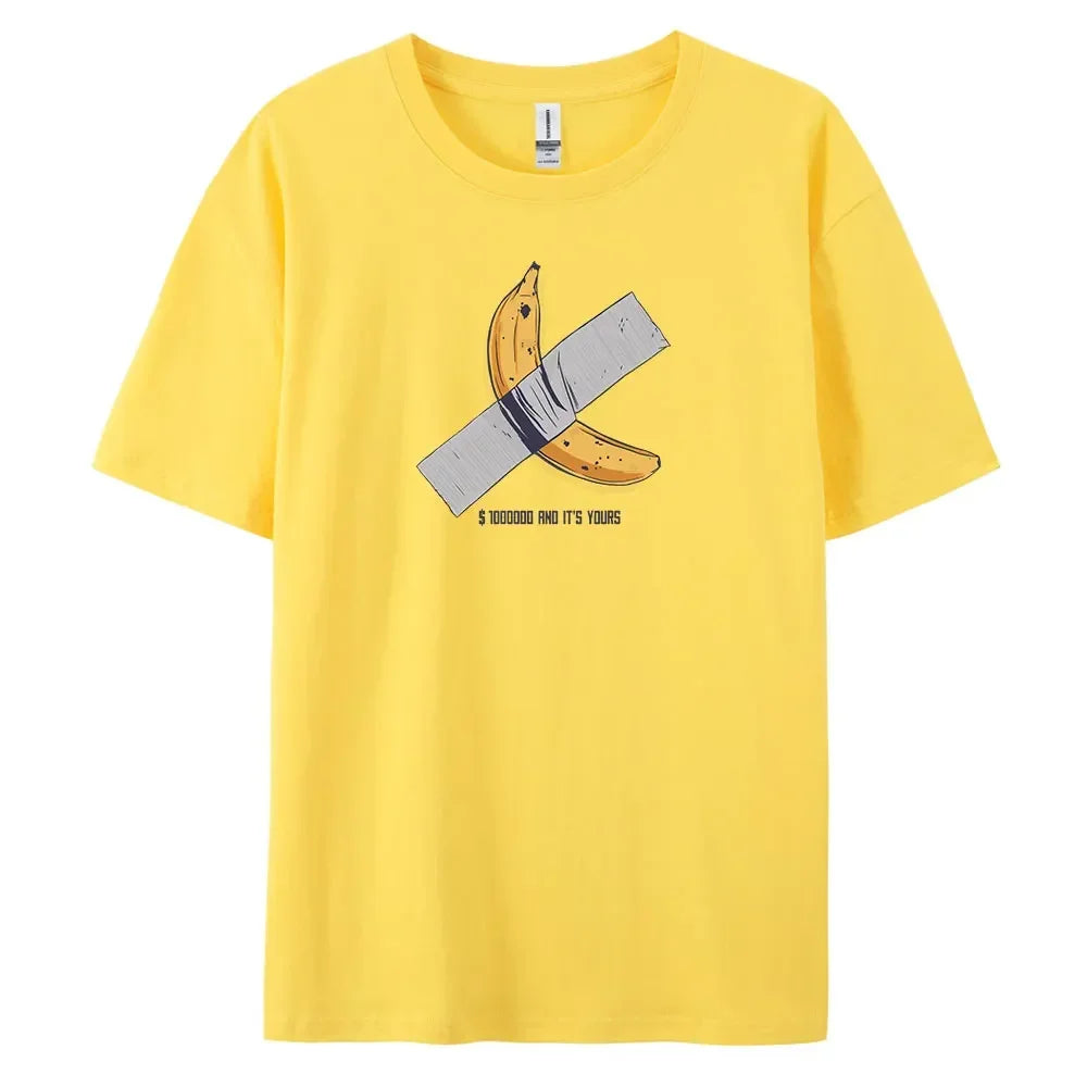 Banana Men's Casual Short-sleeved T-shirt with 100% Cotton Fashion print Tees oversize.