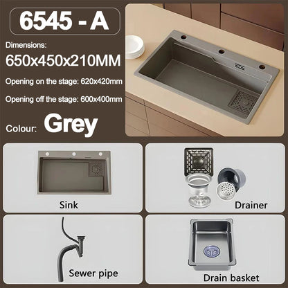 Thickening 304 stainless steel nano-coated Kitchen Sink Large-Capacity Single Sink Wear-Resistant Grey tank