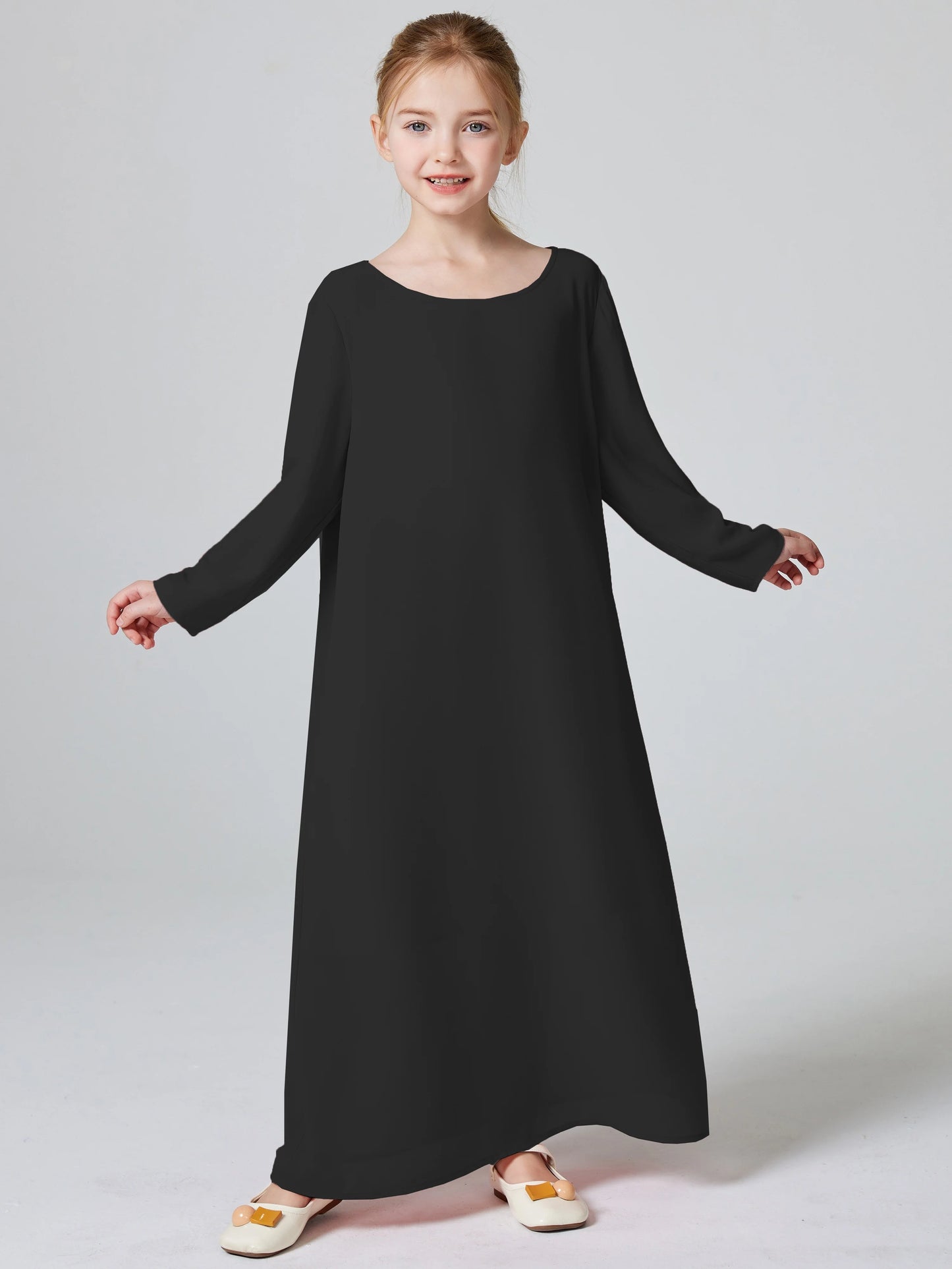 Ramadan Muslim Girls Long Sleeve Chiffon Kids Abaya 2PCS Dress Kebaya Casual Dresses For Party Ramadan Gift (Without Hijab).