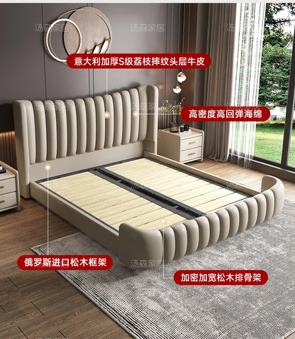 Hohes Kopfteil, Doppelbettgestell, schlichtes Holz, elegantes Queen-Size-Bett, Einzelbettgestell, Nachttische, Aufbewahrung, Cama Moderno Lujo-Möbel