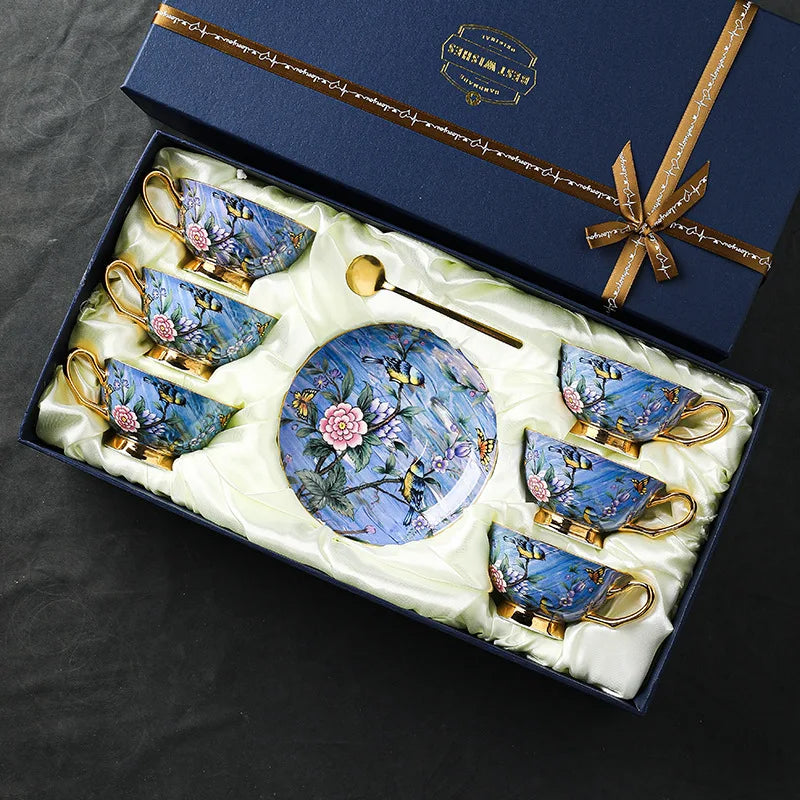 European Style Bone China Coffee Cup and Plate Set Gift Box Set Household High-end Afternoon Tea Cup.
