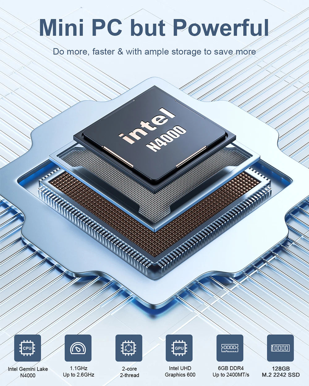 MLLSE M2 Air Mini PC Intel Celeron N4000 CPU Window11 6GB RAM 128GB ROM Dual-Band WiFi VGA Portable Mini Computer BT4.2.