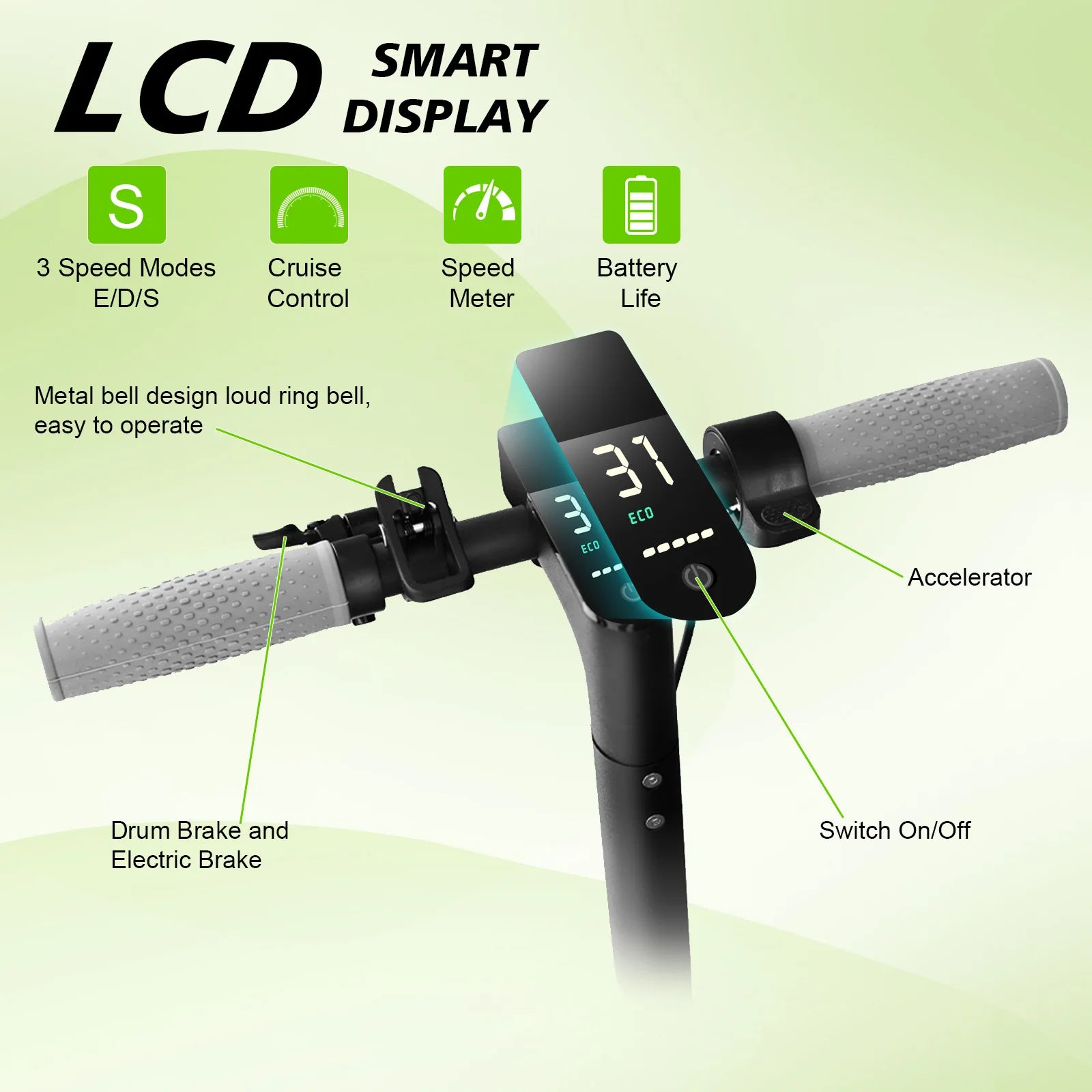 LP80 350W Electric Scooter with Dual Brake 8.5" Anti-skip Tire 25KM Max Range Smart App Electric Scooter 31KM/H 36V10.5A Battery.