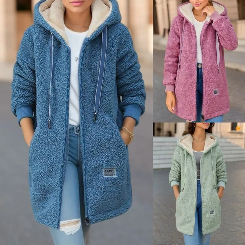 Herbst Winter Verdickte Fleece-gefüttert Sweatshirt frauen Mit Kapuze Top Strickjacke Mid-länge Trendy Neue Stil Lamm Wolle jacke.