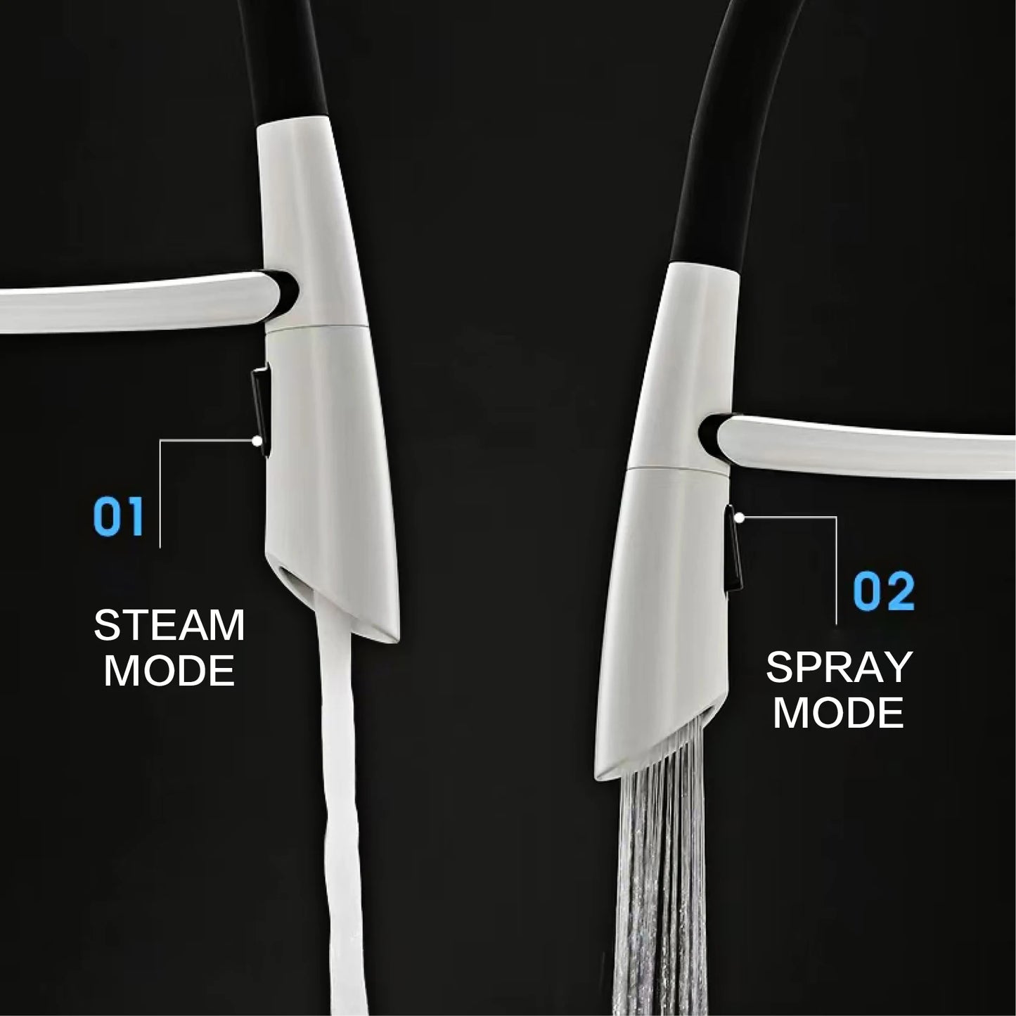 Luxuriöser Küchenarmatur aus grauem Messing in Gun-Grau mit intelligentem Touch-Design. Einhebelmischer für heißes und kaltes Wasser mit magnetischer Saugkraft