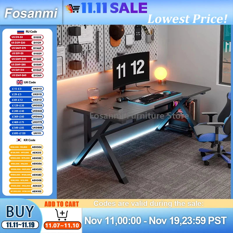 Ergonomischer Gaming-Schreibtisch aus Premium-Kohlefaser, stabile K-Typ-Stahlfüße, Heim-Zimmer-Schreibtisch, Gamer-Tisch, hochwertiger, stabiler Bürotisch