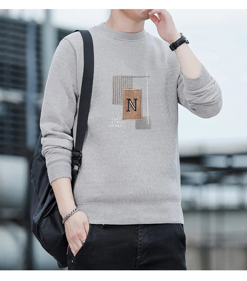 Men's Fleece Lined Pullovers Fashion Sweaters Autumn Winter Jumpers Fashion New Jersey Men's Clothes.