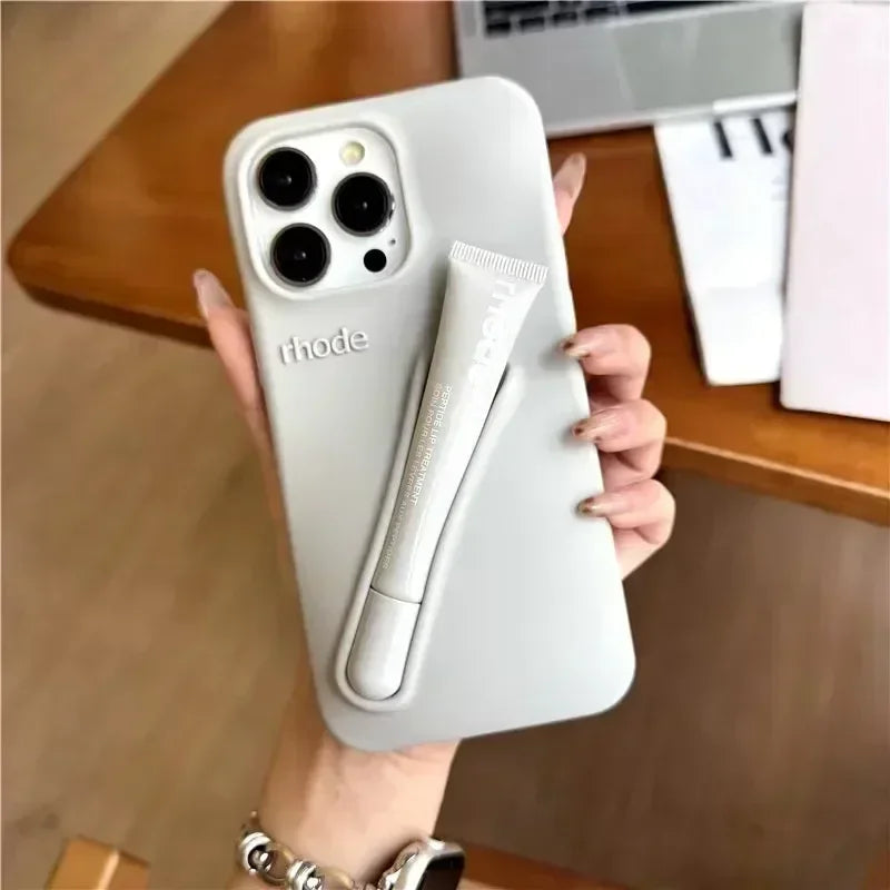 9 Colour Lipstick Holder Silicone Case for iPhone 16E 16 15 14 13 12 11 Pro Max Plus Lip Gloss Portable Stand Cover Funda.