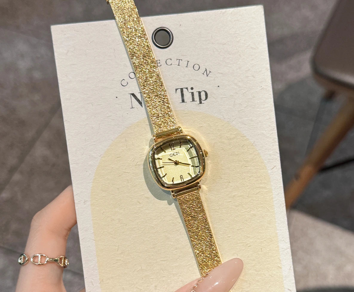 GEDI Golden Watch Light Luxury Quartz Stainless Steel Watch Casual Fashion Dress Temperament Waterproof Women's Wristwatches