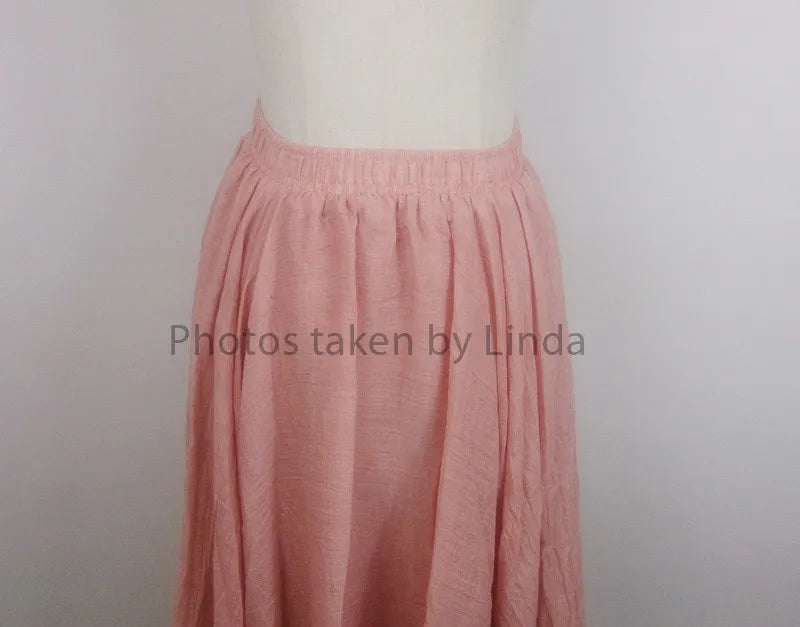 Frauen Elegante Hohe Taille Leinen Maxi Rock 2023 Sommer Damen Casual Elastische Taille 2 Schichten Röcke saia feminina 20 Farben SK53