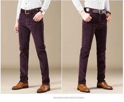 2025 Spring Autumn Men's Corduroy Casual Pants Straight Leg Loose Fit Youth Winter Thick Warm Velvet Long Pants for Men Trousers