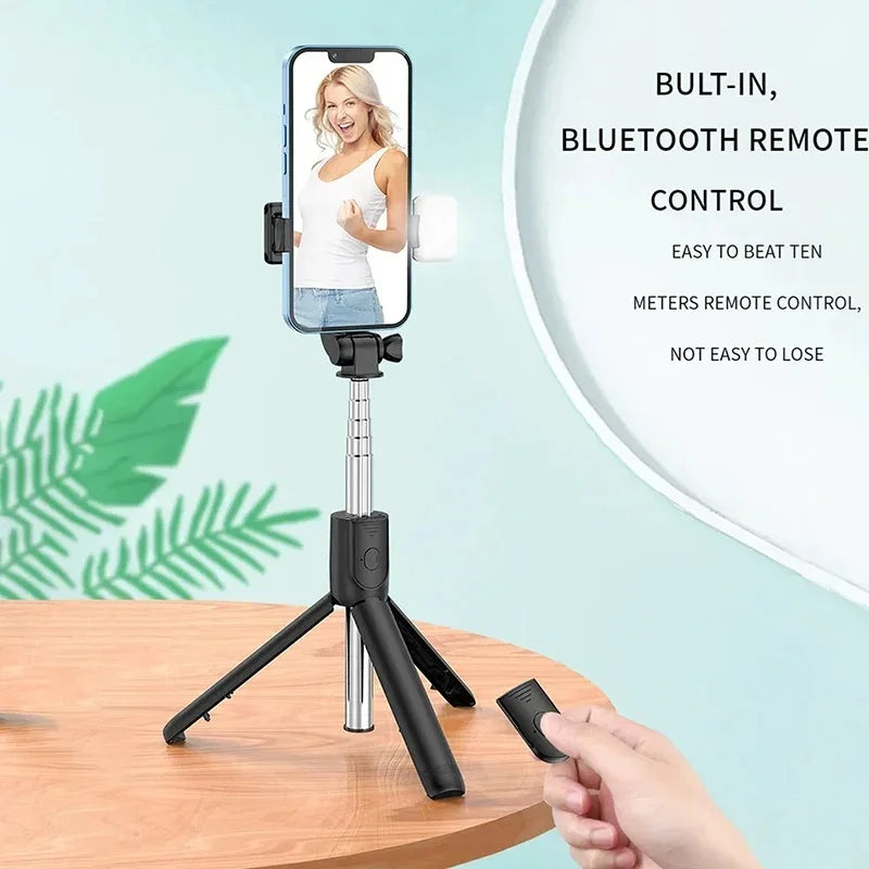 Cell Phone Selfie Stick Tripod Blue-tooth Remote Wireless Selfi Stick Phone Holder Stand with Beauty Fill Light for Phone.