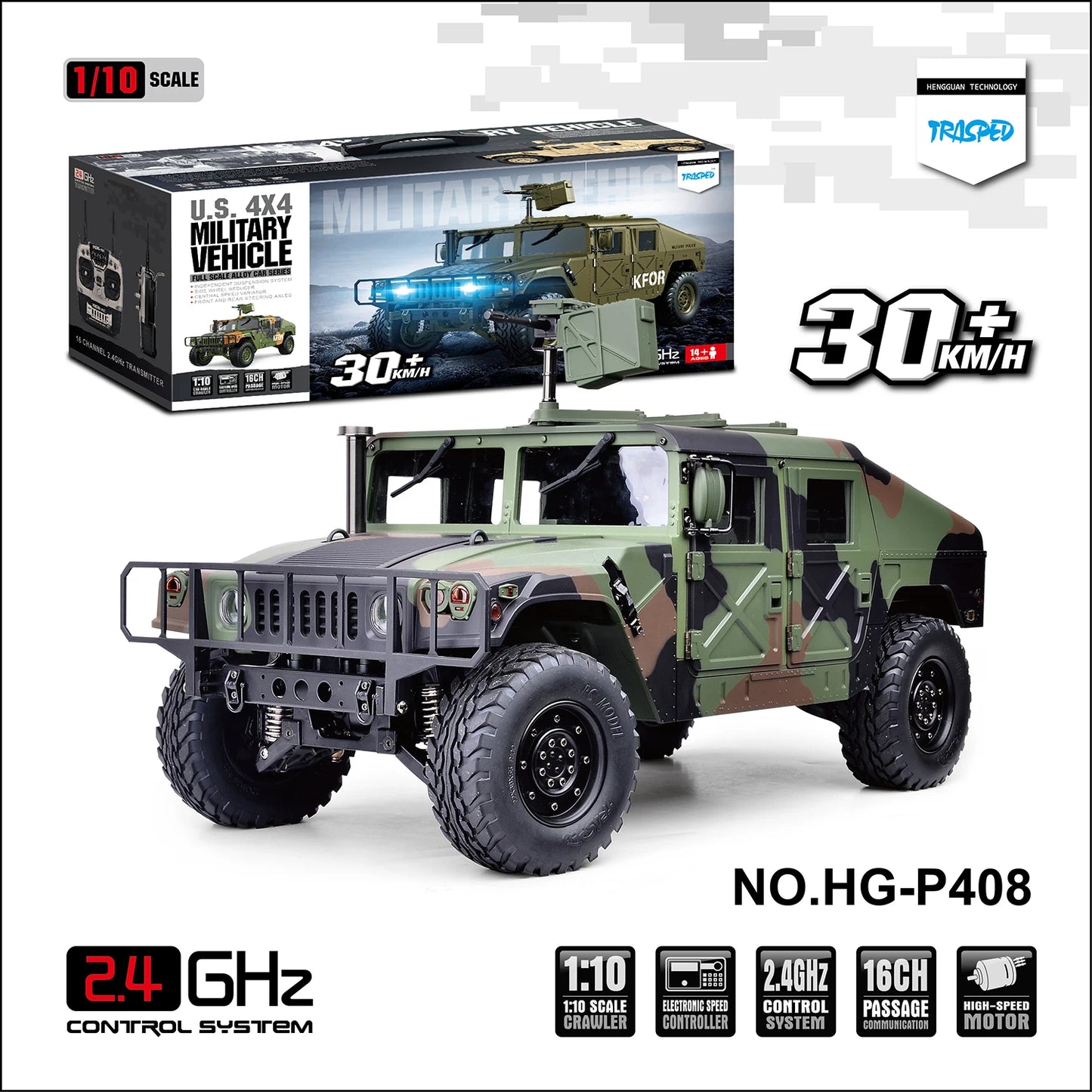 HG P408 1/10 Scale RC U.S. Military Truck 4*4 Crawler Off-road Car Vehicle Model 2Speed ESC Motor Radio Control Toys TH15070.