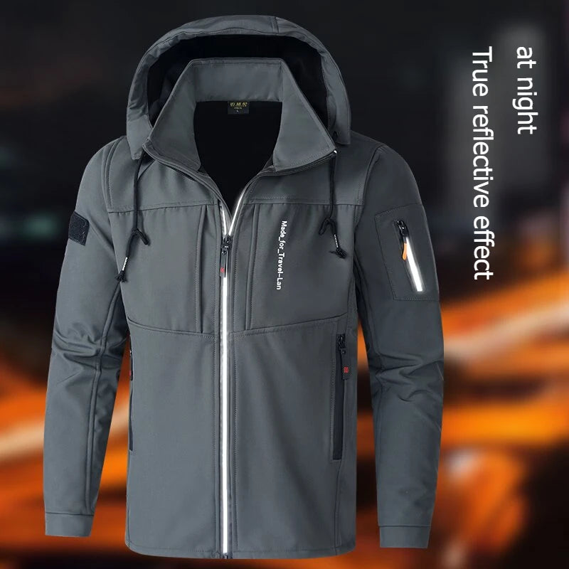 KB Men's Outdoor Jackets Fleece Lining Windbreaker Waterproof Winter Warm Jacket for Men Detachable Hat Men's Coats.