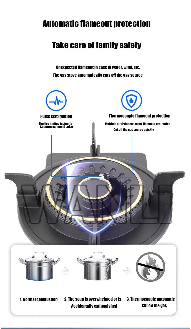 419H Embedded Stainless Steel Gas Stove/  4.8Kw High Firepower Household Stove/Reversible Double Stove Magic Dish Stove.