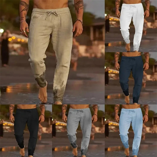 Männer Strand Hosen Jogger Streetwear Baumwolle Leinen Jogginghose Casual Hosen Hawaiian Urlaub Lose Sommer Gerade Hosen Männlich.