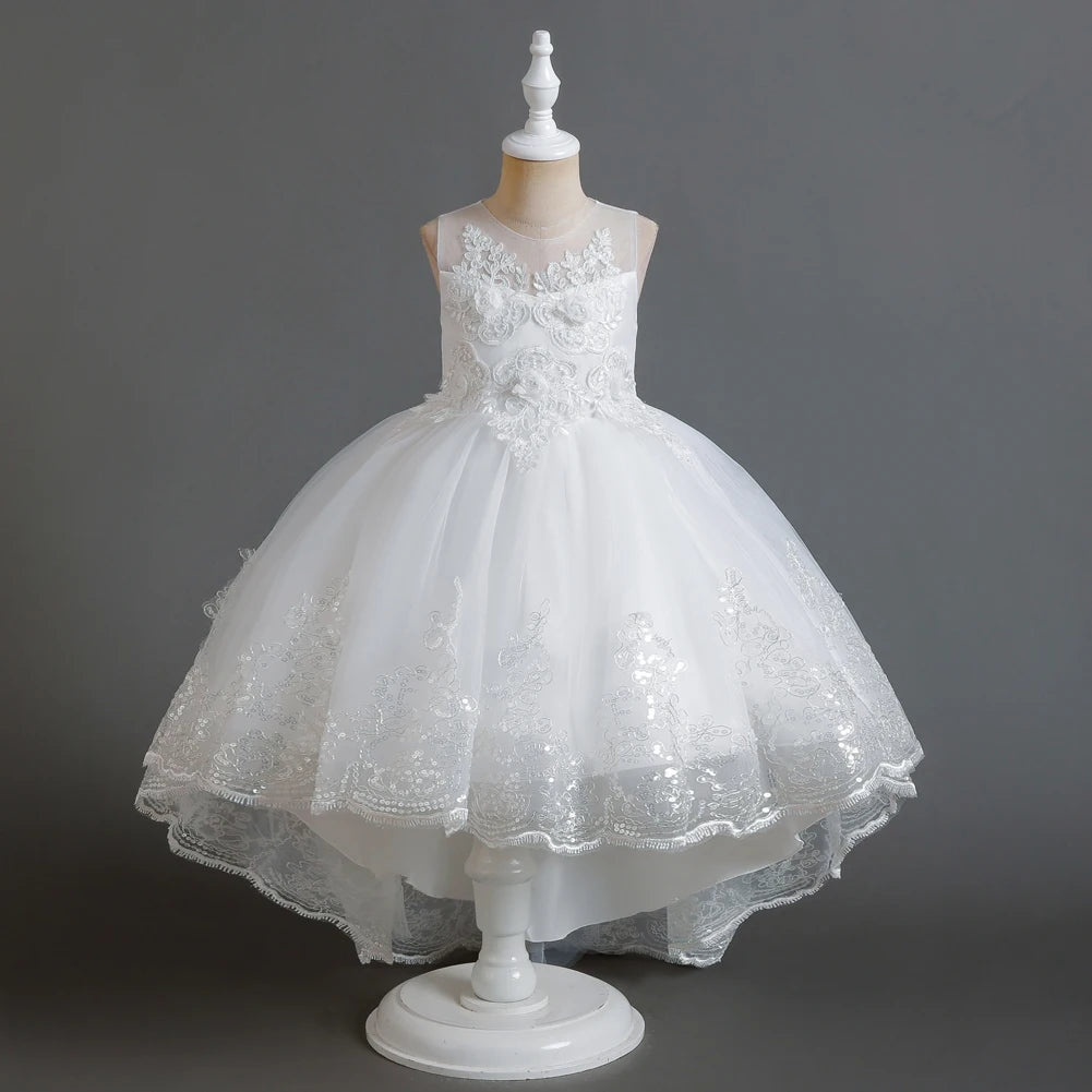 Herbst neue Kinder kleid Prinzessin Kleid Hochzeit Brautjungfer Hochzeits kleid flauschiges Kleid Spitze Trail bestickte Kinder kleidung.