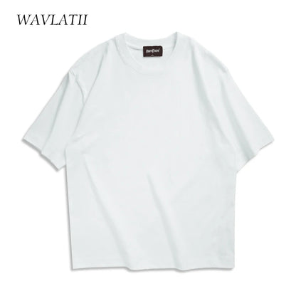 WAVLATII Oversized Summer T shirts for Women Men Brown Casual Female Korean Streetwear Tees Unisex Basic Solid Young Cool Tops.