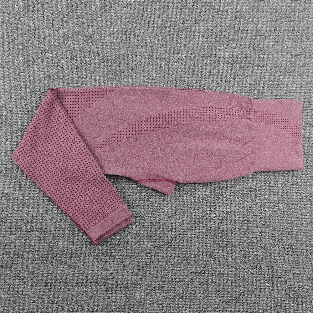 Seamless Yoga Suit Women's Long Sleeve Jacquard Sports High-Waisted Tightening Leggings Fitness Top Origin China.