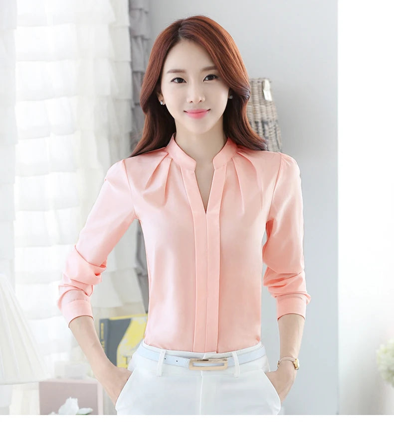 Chiffon Blouse Women Korean Fashion Women Clothing White Shirt  Long Sleeve Blouses V-neck Womens Tops Basic Shirts and Blouses