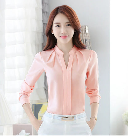 Chiffon Blouse Women Korean Fashion Women Clothing White Shirt  Long Sleeve Blouses V-neck Womens Tops Basic Shirts and Blouses