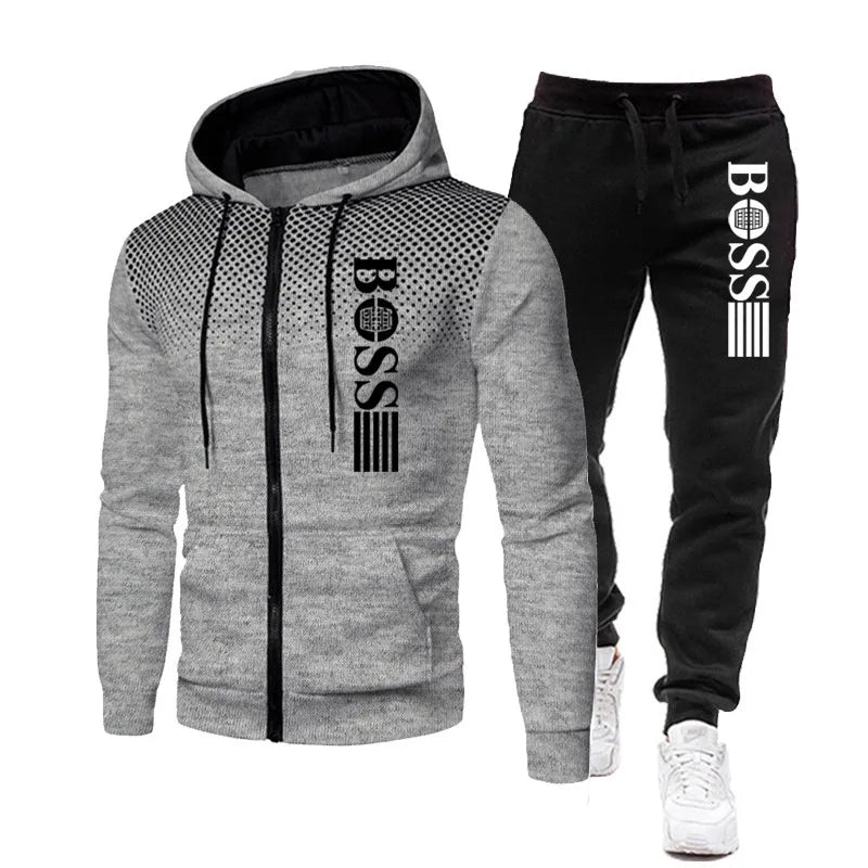 2025 New Men's zippered hoodie + Casual Pants Set for Autumn and Winter fashion Fitness and Warm sportswear Two-piece set.