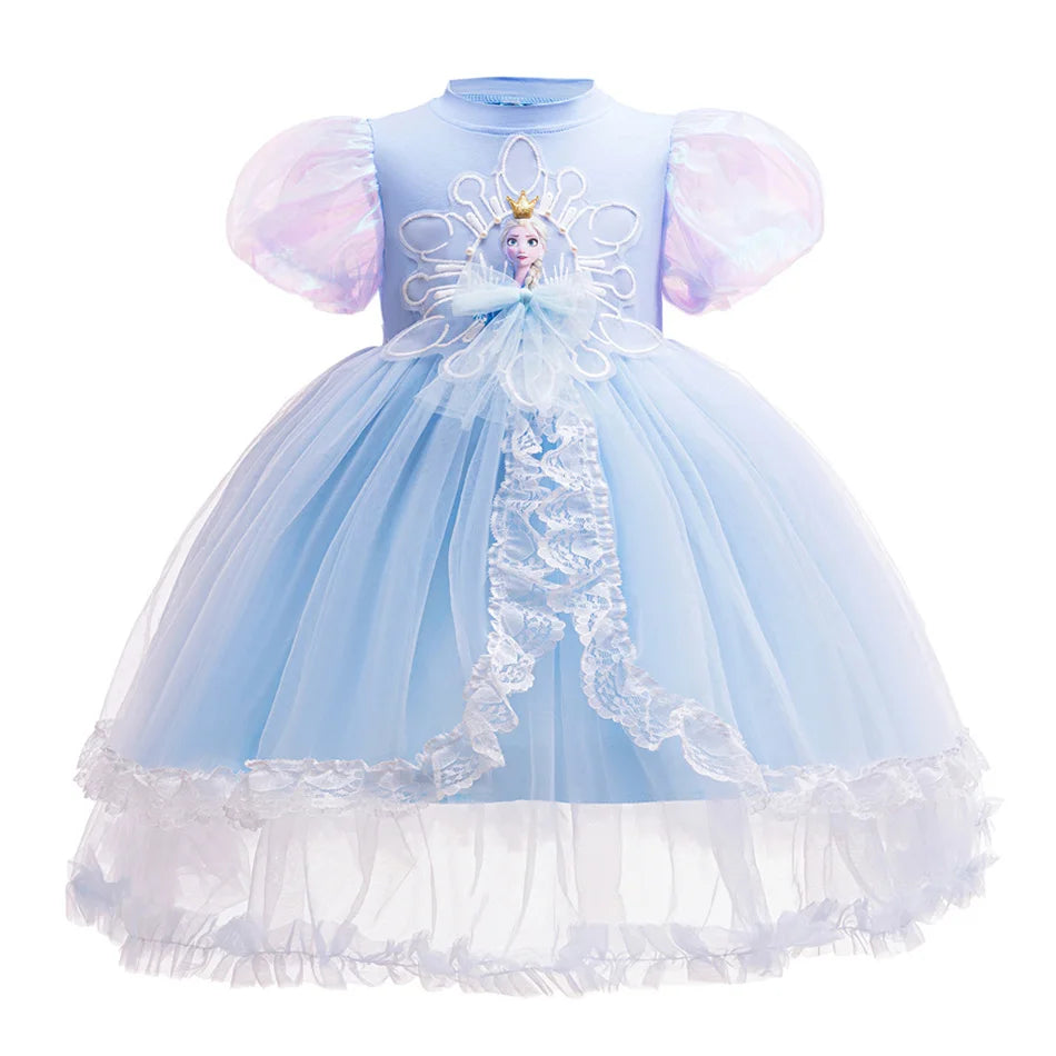 Mädchen Schneekönigin Spitze Schleife Prinzessin Kleid Elsa Cosplay Disney Performance Kleidung Kinder Halloween Karneval Party Fee Outfits