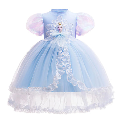 Mädchen Schneekönigin Spitze Schleife Prinzessin Kleid Elsa Cosplay Disney Performance Kleidung Kinder Halloween Karneval Party Fee Outfits