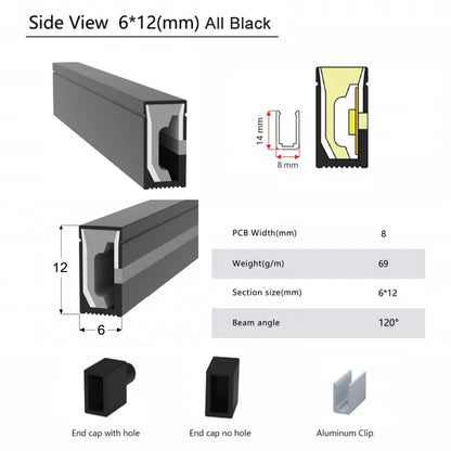 Black Led Neon Silica Gel Tube Diffuser Soft Rope Tube IP67 Waterproof For WS2812B SK6812 WS2811 5050 RGB Flexible Strip Light.