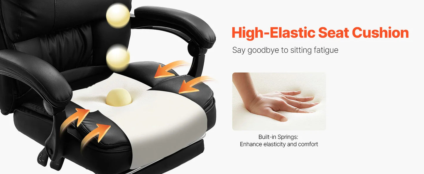 VEVOR Chefsessel Bürostuhl Drehstuhl mit hoher Rückenlehne & Fußstütze & Lendenkissen, ergonomischer Schreibtischstuhl mit 135° Neigung und einstellbarer Höhe, für Arbeit Arbeitszimmer Spielen