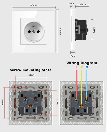 Nywp Französisch standard stecker, glas wallboard, Französisch netzteil, 16a 220V erdung buchse, kind schutz tür.