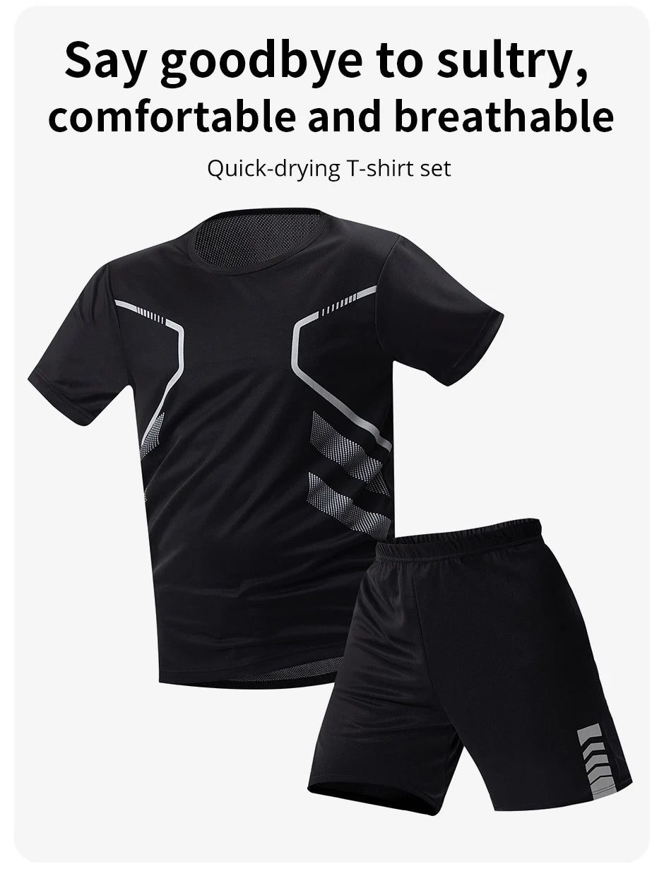 2/4/6 Pcs Plus Size Men's Quick-drying Short-sleeved Shorts Suit Men's Leisure Sports Running Fitness T-shirt Joker Shorts Teen.