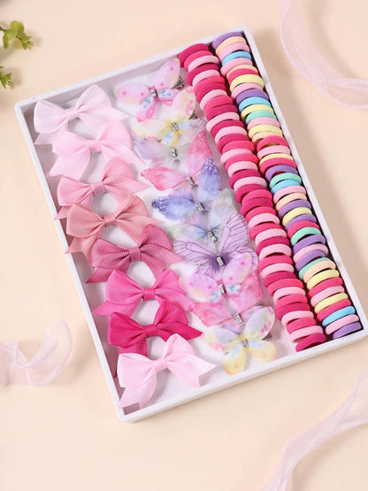 115pcs Colorful Hair Accessories Set for Women Elastic Hair Ties Printed Butterfly Hair Clips Pink Hairpins Daily Use Headwear.