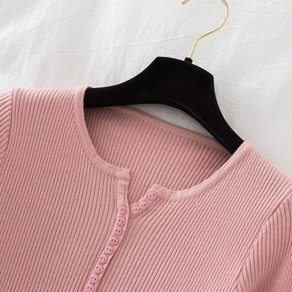 2026 weibliche Casual Tops Pullover Frauen Herbst Winter Gestrickte Dünne Pullover Feste Taste Volle Hülse V-ausschnitt Pullover