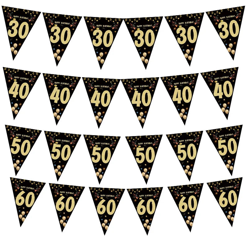 30 40 50 60 Jahre alles Gute zum Geburtstag Papier Banner Geburtstag Party Dekorationen Erwachsene Girlande Geburtstag Anniversaire 30/40 Jahre schwarze Flaggen.