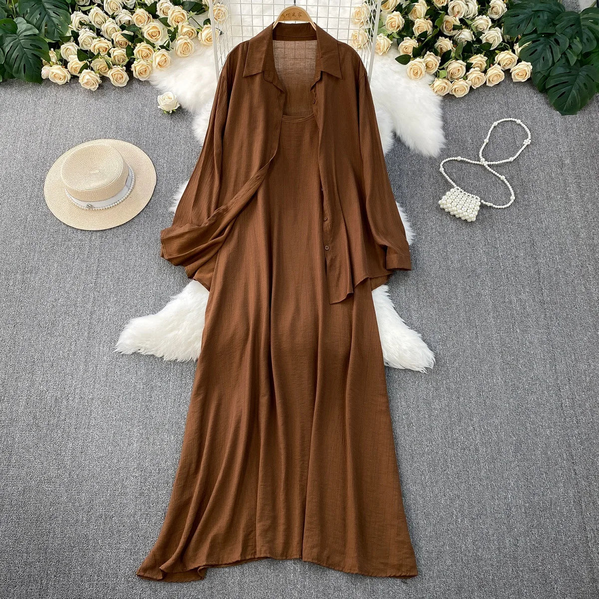 Muslim Women Shirt Dress Two Piece Set Solid Modest Suits Ramadan Musulman Ensemble Morocco Dubai Abayas Islam Outfits Jalabiya.