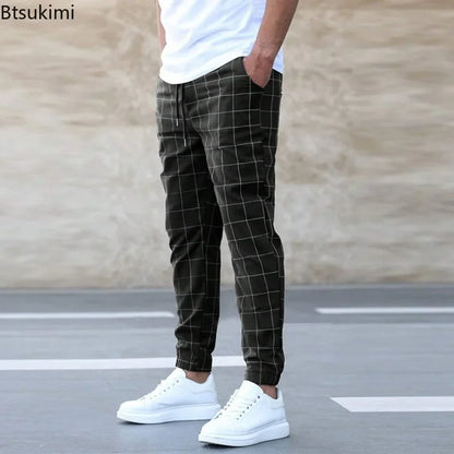 2025 neue Frühling Herbst Casual Hosen männer Plaid Kordelzug Lose Hosen Trend Streetwear Jogginghose Männlichen Business Sport Hosen.