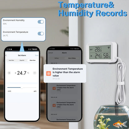Tuya Wi-Fi Temperature and Humidity Sensor With External Probe Smart Digital LCD Screen Work with Smart Life Google Assistant.